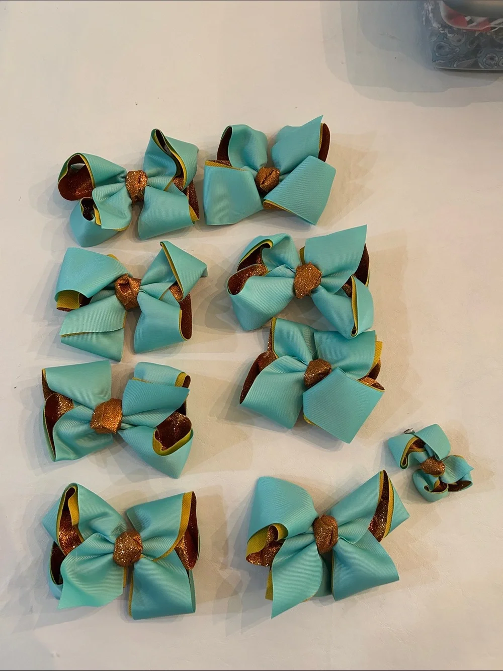 Turquoise and Gold Layered Hair Bow Bundle